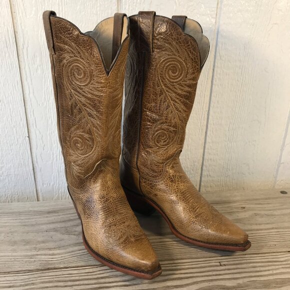Justin Boots Shoes - Justin Damiana Womens Tan Leather Scalloped Tall Western Boots 9 B L4332